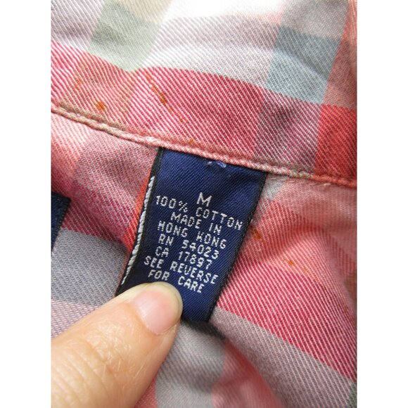 VINTAGE Gap Top Medium Shirt Loop Collar Button Up Plaid 90s Field * - Picture 11 of 12